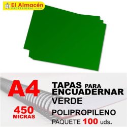 TAPA ENCUADERNAR PP A4 450MIC VERDE PAQUETE 100 UD