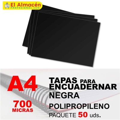 TAPA ENCUADERNAR PP A4 700MIC NEGRA PAQUETE 50 UDS