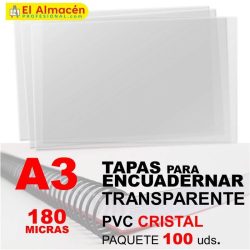 TAPA ENCUADERNAR PVC A3 180MIC TRANSP 100 UDS