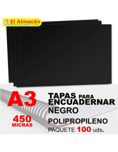 TAPA ENCUADERNAR PP A3 450MIC NEGRO PAQUETE 100 UD