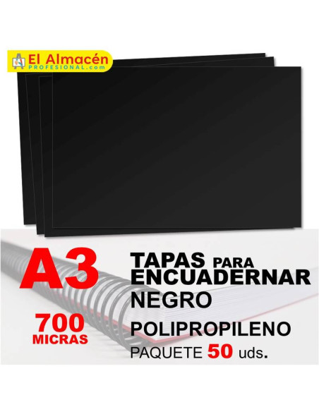 TAPA ENCUADERNAR PP A3 700MIC NEGRA PAQUETE 50 UDS