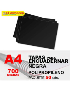 TAPA ENCUADERNAR PP A4 700MIC NEGRA PAQUETE 50 UDS