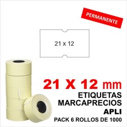PACK 6 ROLLOS ETIQUETAS BLANCAS 21X12 PERMANENTES