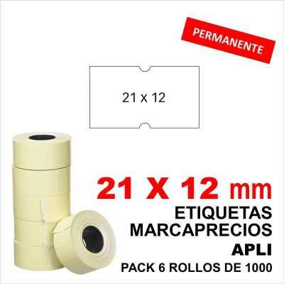 PACK 6 ROLLOS ETIQUETAS BLANCAS 21X12 PERMANENTES