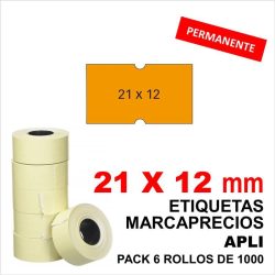 PACK 6 ROLLOS ETIQUETAS NARANJA 21X12 PERMANENTES